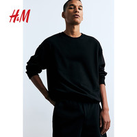 H&M 男装女装卫衣春季落肩宽松加绒美式落肩袖情侣套头衫0970818 黑色 XS 165/84