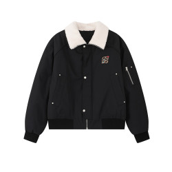 F426 国潮牌仿羊羔毛拼接豹纹字母派克棉服BDMF25DJ-7808