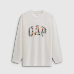 Gap 男女装秋季logo涂鸦印花纯棉宽松长袖T恤上衣787426 白色 L (175/96A) 亚洲尺码