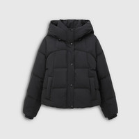 Gap 女装秋季款短款宽松泡芙连帽羽绒服绗缝百搭外套829630 黑色 M (165/88A) 亚洲尺码