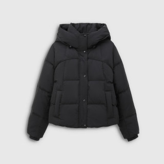 Gap 女装秋季款短款宽松泡芙连帽羽绒服绗缝百搭外套829630 黑色 M (165/88A) 亚洲尺码