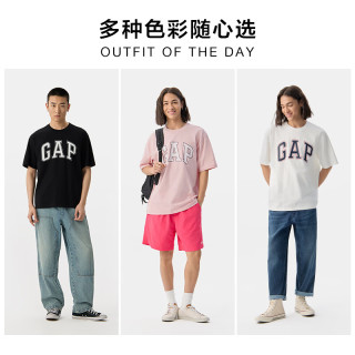Gap 男女装夏季款胶印logo纯棉短袖T恤宽松多色上衣729157 白色 M (170/92A) 亚洲尺码