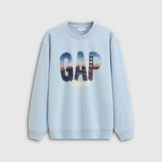 Gap 男女装秋季印花logo宽松圆领长袖卫衣休闲上衣854294 蓝色 M (170/92A)亚洲尺码
