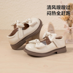 迷你巴拉 童鞋女童皮鞋秋季新款中小童鞋玛丽珍乐福鞋公主风小皮鞋经典单鞋 米白色