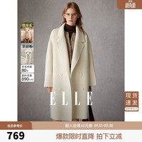 ELLE 绵羊毛羊驼毛双面呢大衣女2025冬季新款优雅西装领毛呢外套