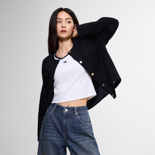 Lee 26早秋新品舒适版圆领工装长袖牛仔夹克女黑色外套