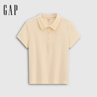 Gap 女装春夏刺绣logo修身polo领短袖T恤多色上衣766123 黄色 M  亚洲尺码