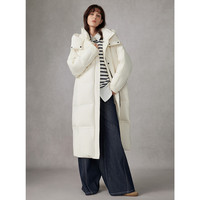 ELLE 90鸭绒 白色长款连帽 女士羽绒服