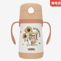 THERMOS 膳魔师 儿童吸管保温杯 双把手设计 橘色305ml 有2套吸管