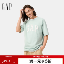 Gap 男女装秋季款纯棉发泡印花logo短袖T恤休闲上衣724909 薄荷绿 M