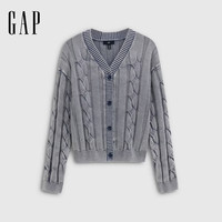 Gap 盖璞 纯棉绞花V领针织开衫 女士上衣