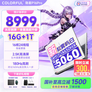 国家补贴、早买早省：七彩虹 隐星P16 PRO 16英寸电竞游戏本 雾屿白（i7-14650HX、RTX5060、2.5K 180Hz、16G、1T SSD）