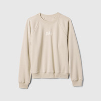 Gap 女装春款刺绣logo圆领卫衣简约基础款上衣美版765585 米色 M 美码  XL亚洲码170/96A
