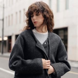 ELLE 绵羊毛双面呢连帽马甲大衣 女款