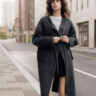 ELLE 绵羊毛双面呢连帽马甲大衣 女款