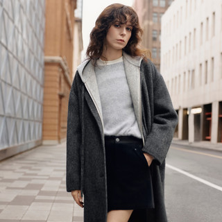 ELLE 绵羊毛双面呢连帽马甲大衣 女款