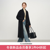 范思蓝恩 钻石立裁系列小个子毛呢外套女2025冬装全羊毛双排扣大衣 黑色 XXS