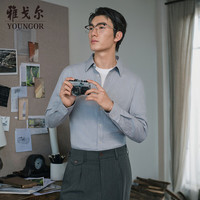 雅戈尔 格纹长袖衬衫 牦牛绒混纺 保暖休闲衬衫