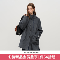 范思蓝恩 学院风减龄连帽双面呢大衣女中长款羊毛呢外套4177 灰色 XXS