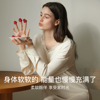 Ubras 软绵绵开襟翻领蕾丝边羽绒化家居服套装 柔雾粉色 L