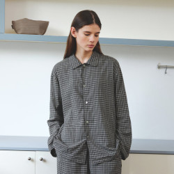 江南布衣 秋新女长袖家居服衬衣格纹   灰色系
