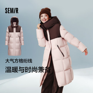 森马 轻松羽绒|羽绒服女长款防泼水2024可拆卸帽冬装 红咖色调（白鸭绒）00365