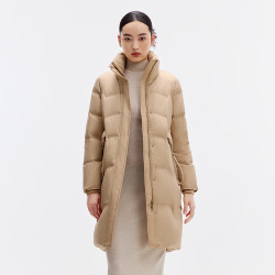 千仞岗 冬季羽绒服女士中长款立领外套百搭简约休闲通勤加厚保暖防寒服 摩登咖