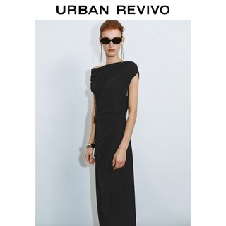 URBAN REVIVO UWG760230+ 修身褶皱露肩 正黑 M 连衣裙