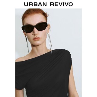 URBAN REVIVO UWG760230+ 修身褶皱露肩 正黑 M 连衣裙
