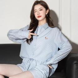 I.T it FGXX莱赛尔条纹衬衫女春秋高品质天丝polo领外套女
