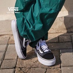 VANS 官方正品男女鞋 Old Skool Platform酷感黑厚底增高板鞋