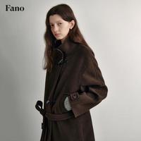 fano studios 范洛Fano 牛角扣毛呢外套女2025秋冬季设计通勤小个子短款呢大衣 咖啡色 L