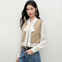 衣香丽影 蝴蝶结飘带衬衫女春秋慵懒风撞色上衣