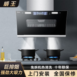 威王 抽油烟机家用厨房大吸力双电机抽烟机壁挂式侧吸油清洗 90CM五键触屏挥手体感自动清洗 上门安装