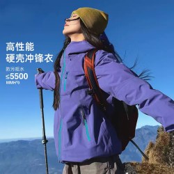 户外软壳冲锋衣外套男女同款防风防水连帽登山服春秋款黑色可拆卸