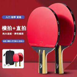 安踏 乒乓球拍横直拍双面反胶儿童两拍两球套装攻守型