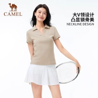 百亿补贴：骆驼 户外速干T恤女春夏棉V领短袖弹力显瘦透气徒步登山运动POLO衫