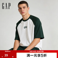 Gap 725618 纯棉印花撞色插肩袖 松绿色 M(170/92A) 短袖T恤