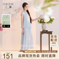 三彩 京东自营2026夏季新款假两件连衣裙新中式A字长裙C