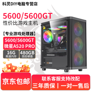 微星 AMD锐龙 R5 5600GT核显台式电脑主机游戏DIY组装整机配置一5600+8G*2内存+480G硬盘
