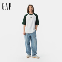 Gap 725618 纯棉印花撞色插肩袖 松绿色 M(170/92A) 短袖T恤