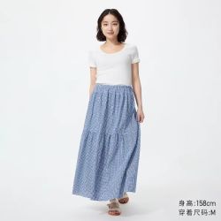 优衣库 层叠长裙/常规款优衣库女装/半身裙裙子486099