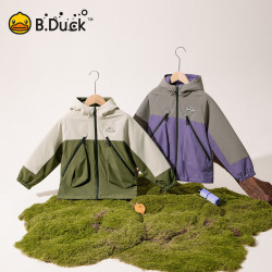 B.Duck 童装男童外套儿童连帽上衣春秋款男宝宝棉服户外风衣 绿色 130 cm