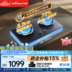 万和 无痕5.2kW天然气曜石色烟灶联动无痕面板嵌入式家用煤气双炉具台燃气灶