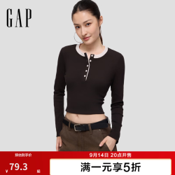 Gap 女装2026秋新品撞色亨利领罗纹修身圆领长袖上衣2KN623019 深棕色 M (165/88A)亚洲尺码