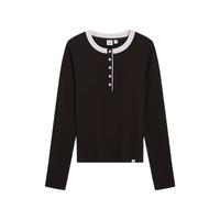Gap 2KN623019 撞色亨利领罗纹修身 深棕色 M 女士T恤