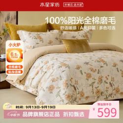 水星家纺 A类抑菌全棉磨毛四件套纯棉秋冬发热床单枕套被罩套件 花鸟雅集·乔枝磨毛四件套 1.2米床