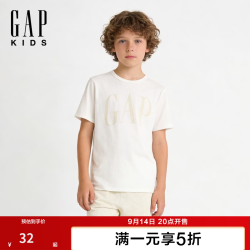 Gap 男童大童秋季logo纯棉圆领短袖T恤儿童装美版708411 白色 120 /64(6-7岁)