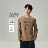 佐丹奴 2026秋季纯棉复古交通工具印花圆领针织长袖日常休闲T恤男款