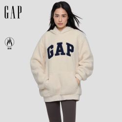 Gap 撞色Logo仿羊羔绒宽松连帽卫衣